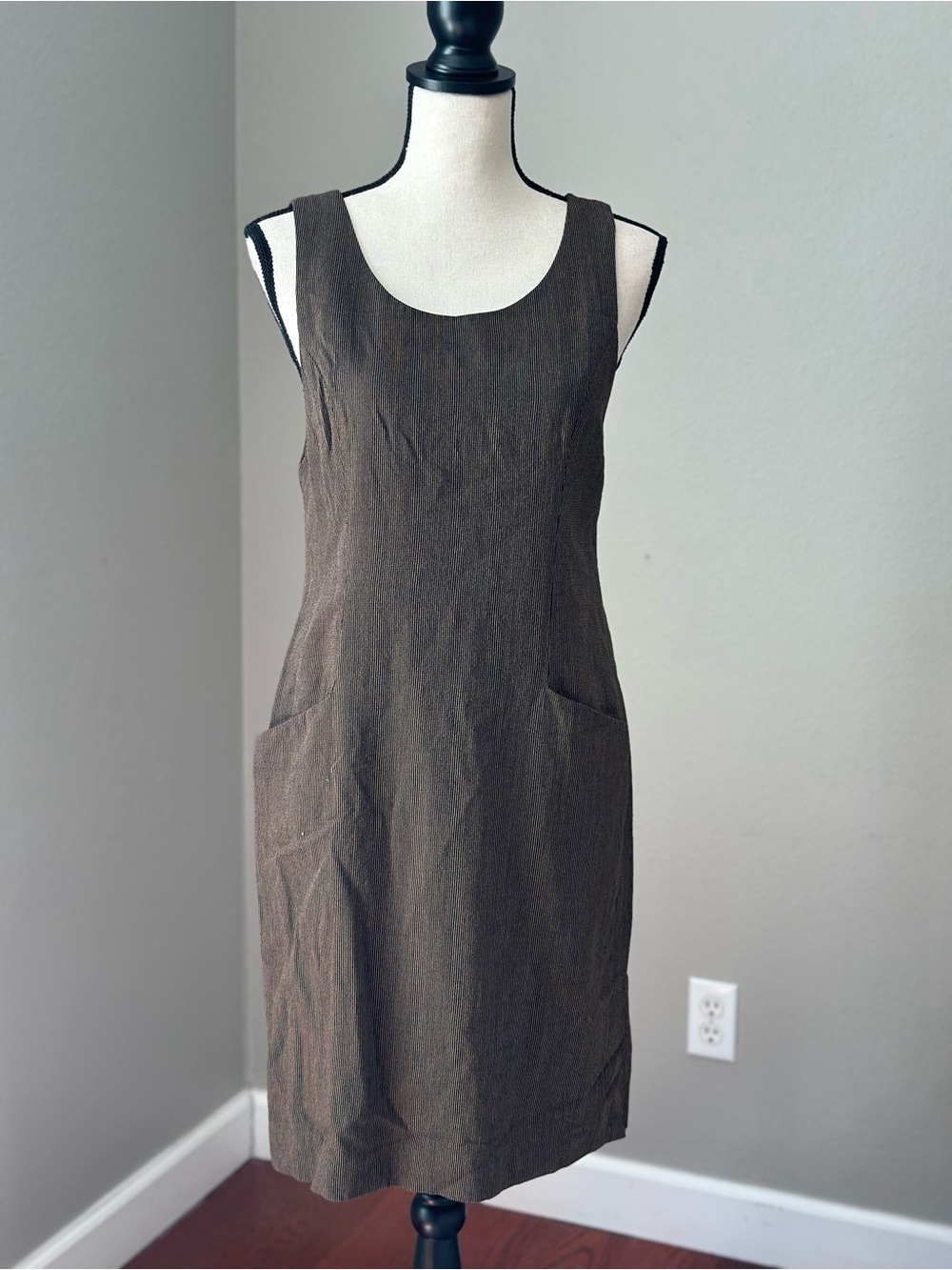 Vintage Liz Claiborne Brown Wool Blend Sleeveless Lagenlook Patch Pockets Dress